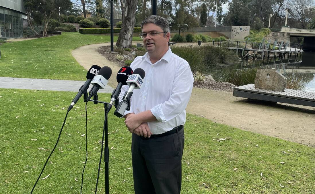 WWCC general manager Peter Thompson held a press conference this morning to confirm the indefinite closure of Wilks Park, which many of Wagga's homeless community currently reside. Picture: Tim Piccione