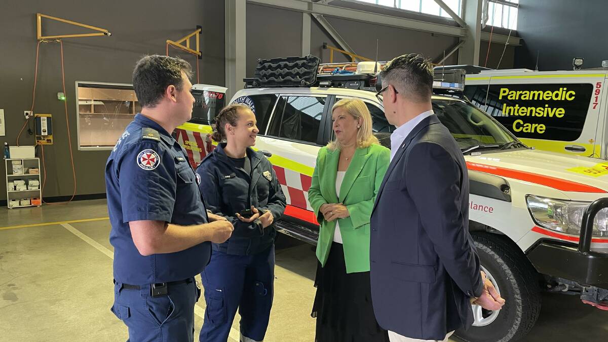 Minister for Regional Health Bronnie Taylor and Wagga-based Nationals MLC Wes Fang at Wagga Ambulance Station Thursday to announce the expansion of the body worn camera trial to regional NSW. Picture by Tim Piccione
