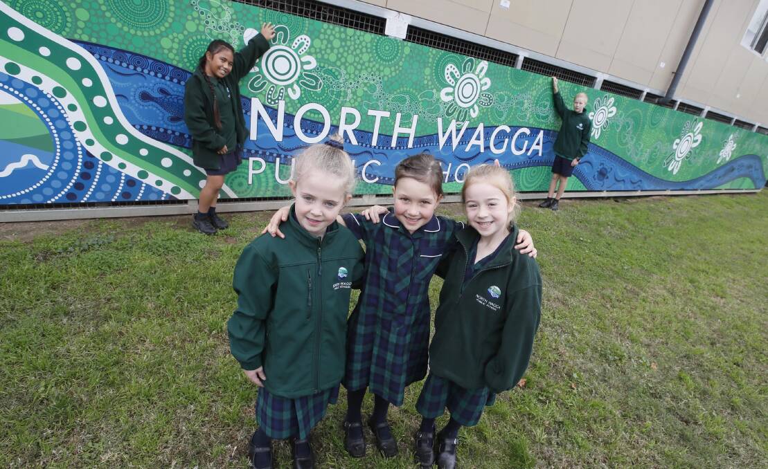 North Wagga students (left to right) Trinity Suamili, 11, Ruby Bruce, 6, Willow White, 5, Imogen Taylor, 5, and Beau Kleeman, 12. Picture: Les Smith 