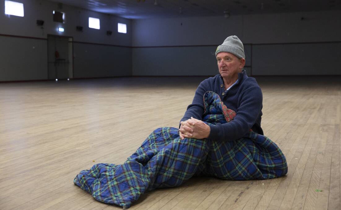 TOUGH NIGHT: Wagga St Vincent de Paul president Peter Burgess at Kyeamba Smith Hall, Wagga Showground, where the Vinnies Community Sleepout will be held next month. Picture: Madeline Begley