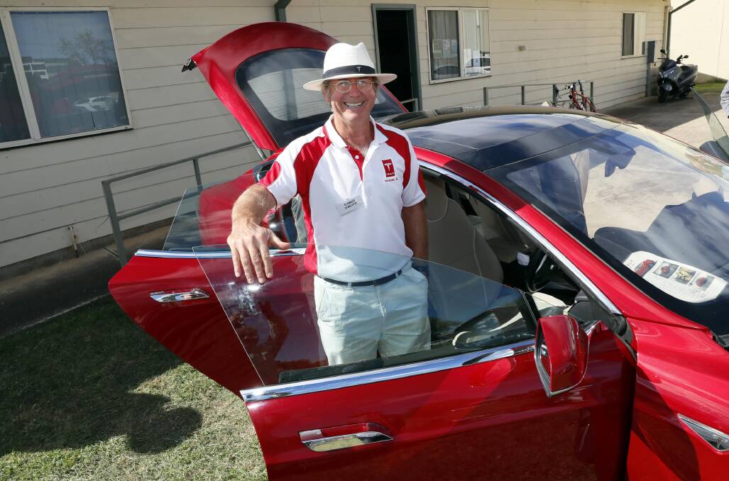 GREAT NEWS: Electric vehicle owner Chris Dalitz has welcomed news of the new NRMA fast-charging station in Temora. He is pictured above with his Tesla Model S. Picture: Les Smith