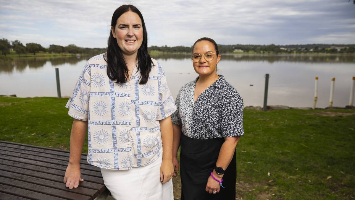 Wagga Council Events Officers Emma Corbett and Tyrelle Gow unveiled council's New Years Eve celebration plans at Lake Albert on Thursday. Picture by Ash Smith