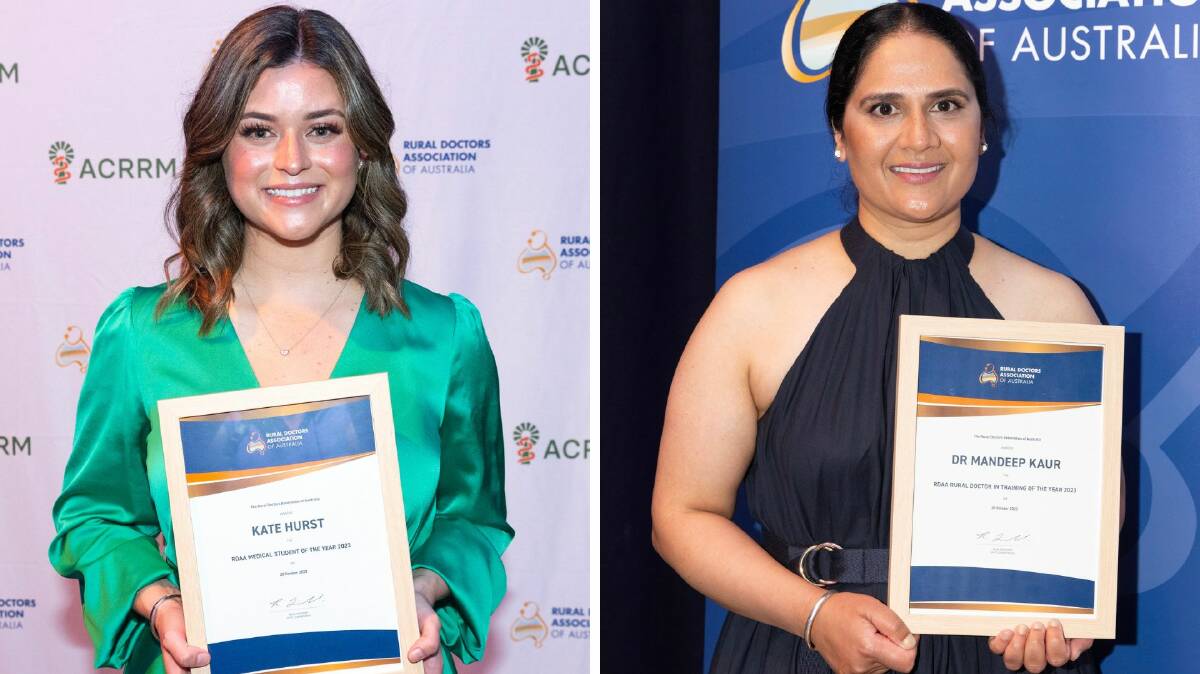 Final year Wagga medical student Kate Hurst and former Wagga doctor Mandeep Kaur were honoured at the Rural Medical at the Rural Medicine Australia conference dinner in Hobart on Friday night. Pictures contributed