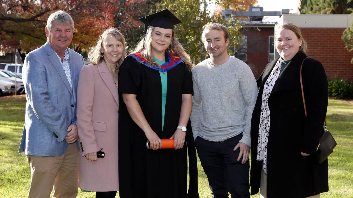 FINAL CALL: Jessica Kane graduated with a Masters in Commerce. With her are parents Dennis and Susan Kane, partner Myall Hoffmann and sister Laura Kane.