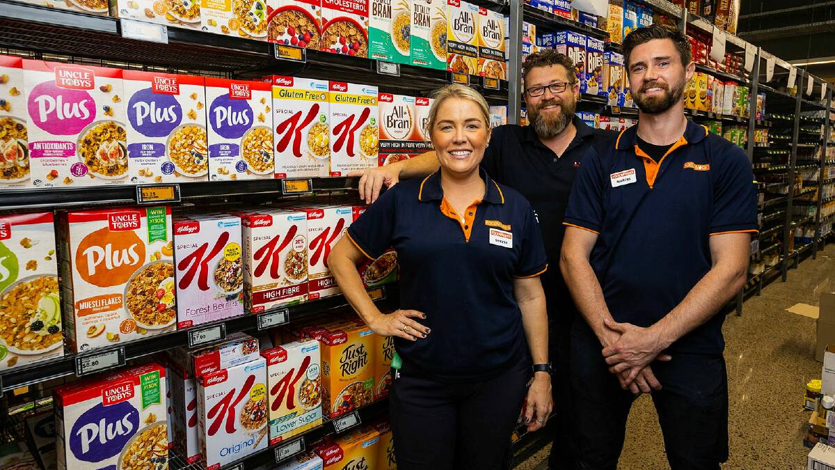 Estella Foodworks store manager Gemma Webster, Reddrop Group chief operating officer Lincoln Wymer and grocery manager Marcus Webster at the soon to open supermarket. Picture by Ash Smith