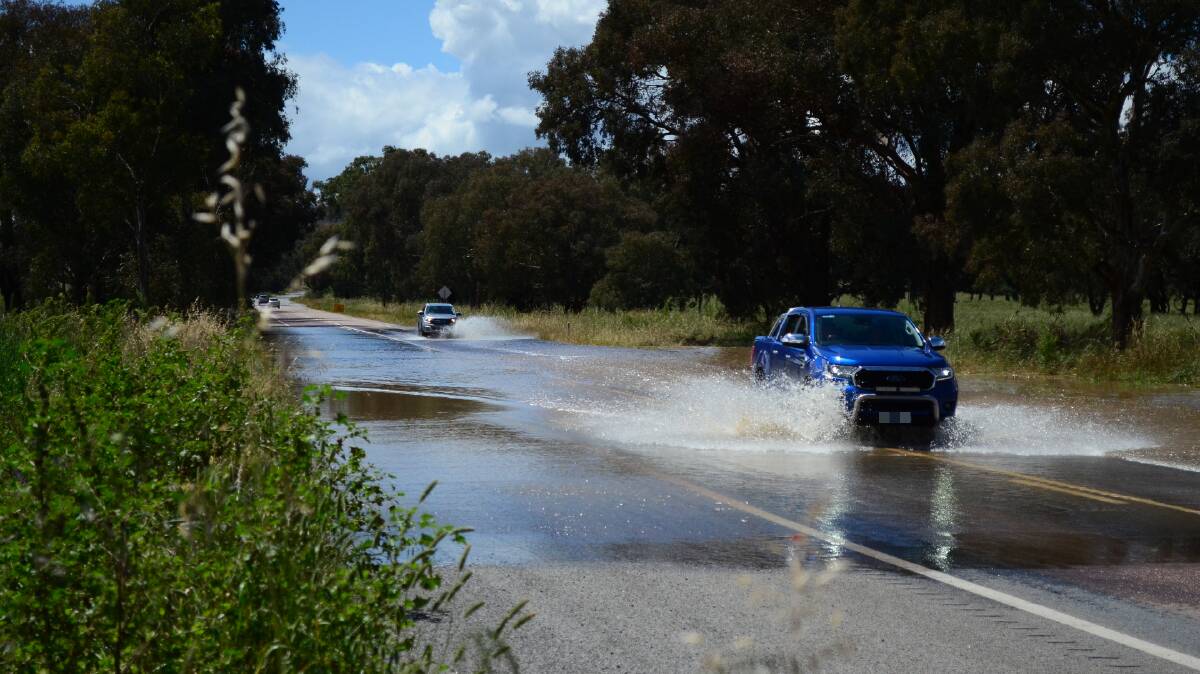 A section of the Sturt Highway near Wagga underwater last November. File picture