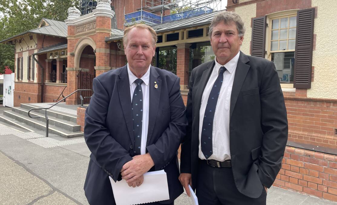 Coolamon mayor David McCann and general manager Tony Donoghue spoke of challenges and wins recruiting health staff to the town at a health funding inquiry in Wagga this week. Picture by Andrew Mangelsdorf