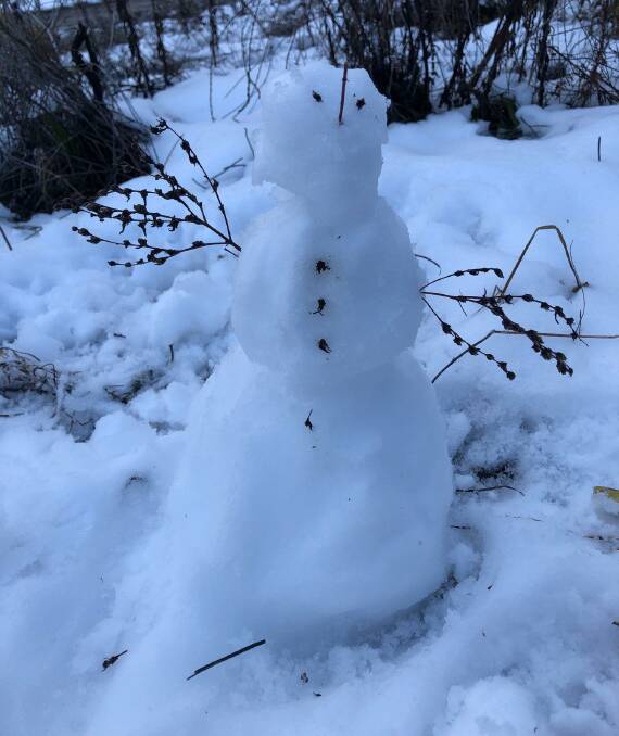 WINTER WONDERLAND: A snowman stands guard near Laurel Hill, which saw a heavy blanketing of snow on Monday.