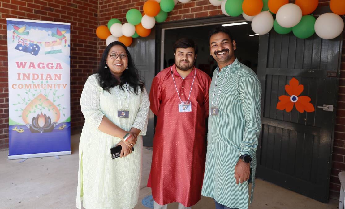 Prajaletta Jathar, Pratik Kawadrar and Akhilesh Udeniyan at the Indian Republic Day celebrations at Apex Park yesterday. Picture by Les Smith