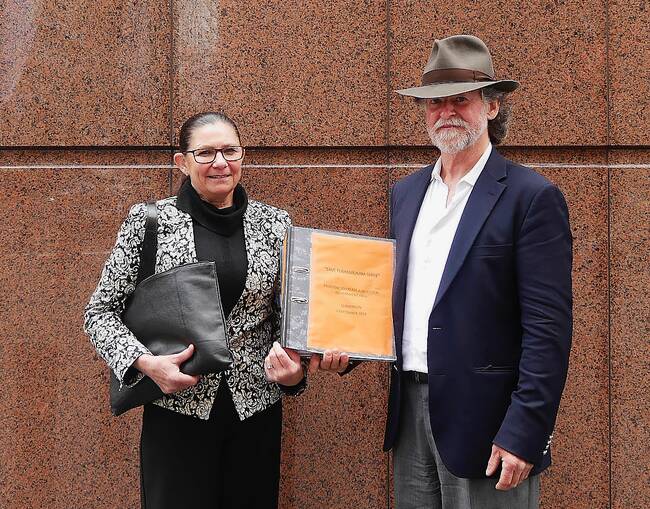 Save Tumbarumba Shire President Lucy Henderson with group spokesperson Neil Hamilton outside the government offices in Martin Place. Picture contributed