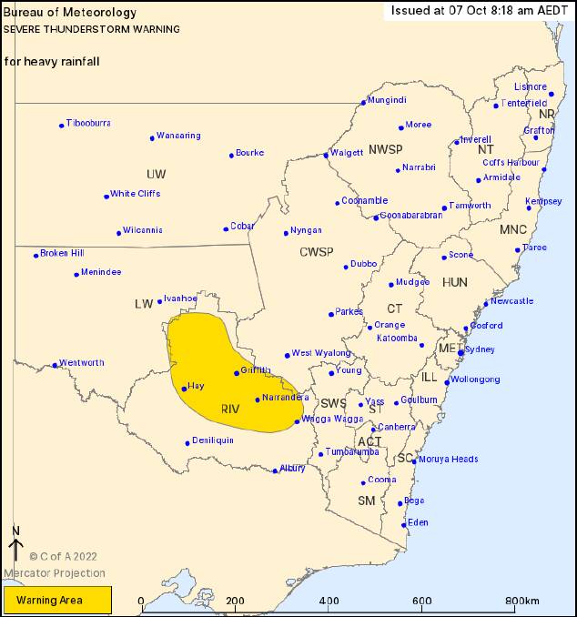 Parts of the Western Riverina are on alert after the bureau issued a severe weather warning this morning. Picture courtesy BOM