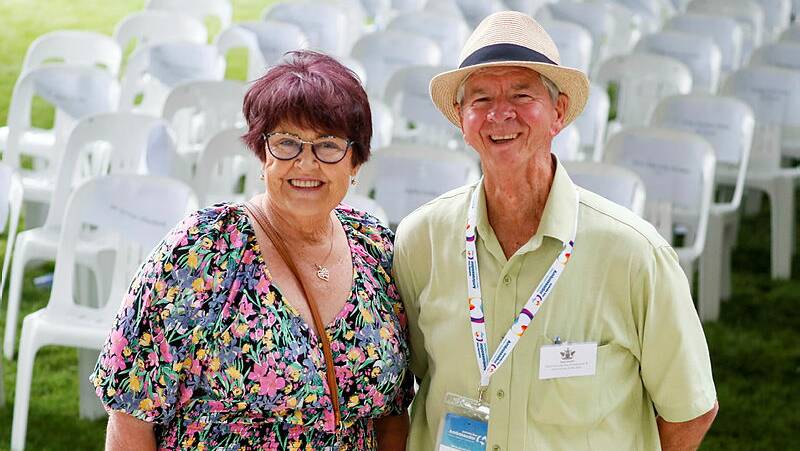 2024 Wagga Citizen of the Year Annette St Clair with her predecessor in the role Alan Pottie at the Riverside Precinct on Australia Day. Picture by Les Smith