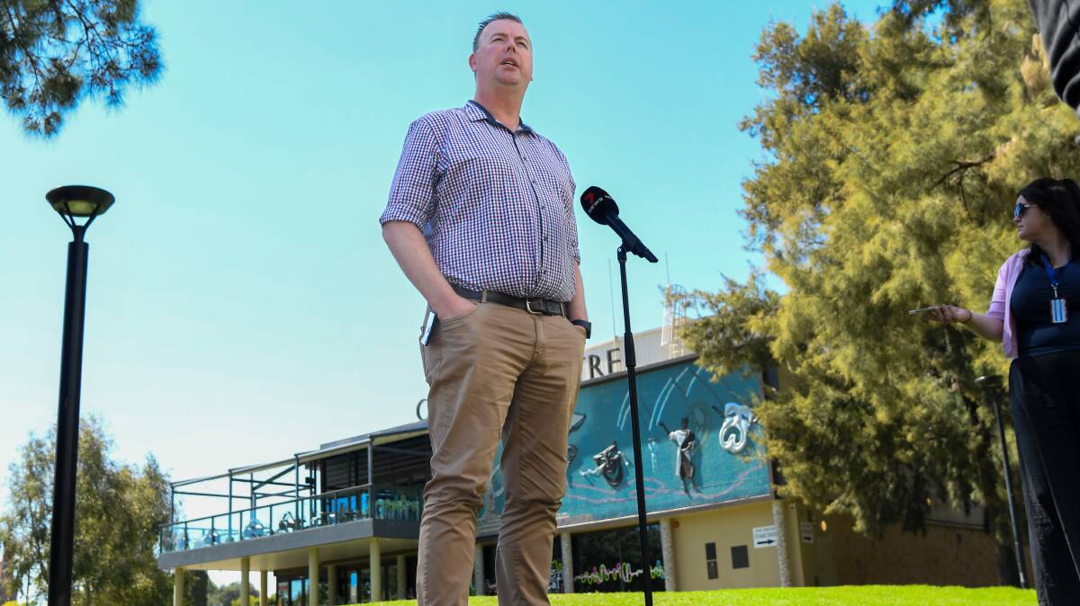 Wagga City Council manager of city growth and regional assets Ben Creighton addressed the current status of Lake Albert on Tuesday. Picture by Bernard Humphreys