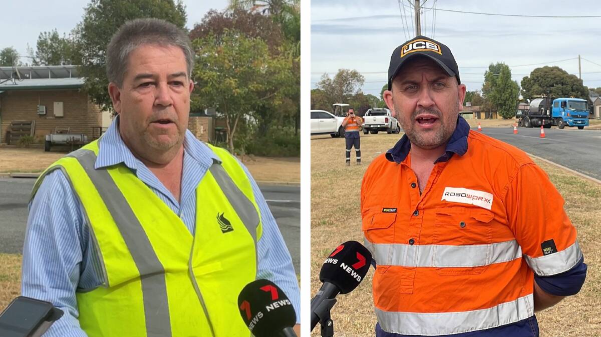 Wagga City Council's director of infrastructure services Warren Faulkner and Roadworx Group supervisor Alan Nutterfield revealed more details about the machine and where the trial will be focused this week. Pictures by Andrew Mangelsdorf
