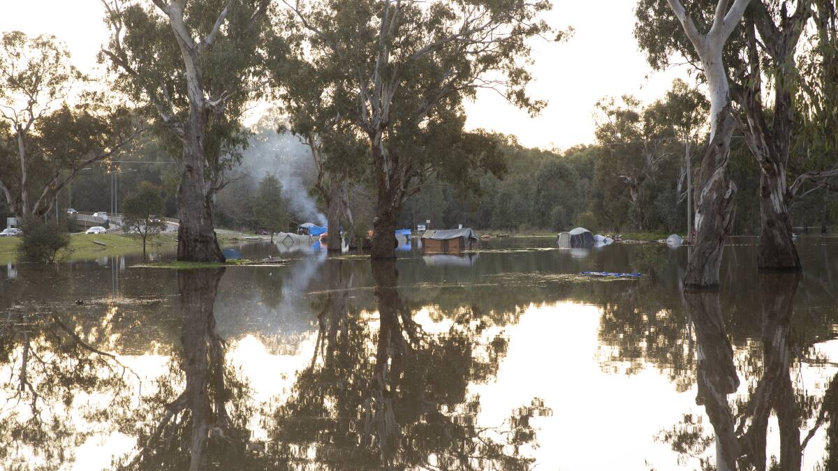 Wagga's homeless were forced to flee after Wilks Park went underwater when the Murrumbidgee River flooded in August. Photo by Madeline Begley.