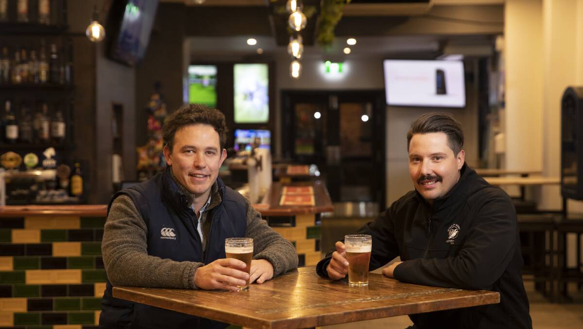 FRESH DRINKS: New owner of The Victoria Hotel Fraser Haughton with Matt Lloyd Jones who will be the new publican. Picture: Madeline Begley