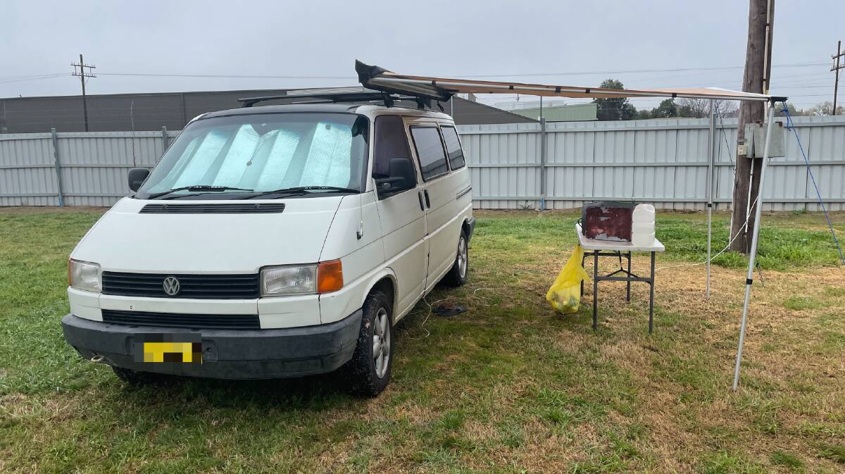 FIRST OUT: Richard was the first to leave Wilks Park when evacuation orders were issued at the weekend. Pictured is his campsite at the Wagga Showground.