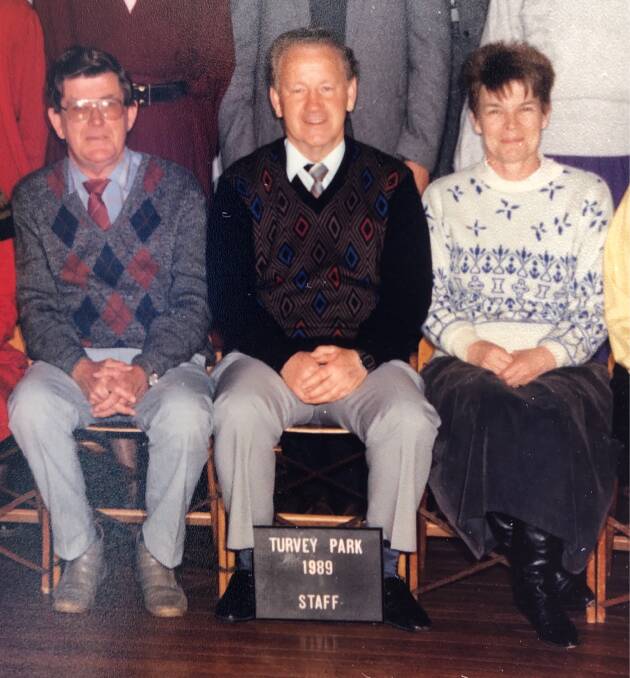 GREAT MEMORIES: The late Bob Whittaker is pictured during his tenure as headmaster at Turvey Park Demonstration School in 1989 with assistant principal Jack Heffernan and teacher Elizabeth Ahearn. Picture: Contributed