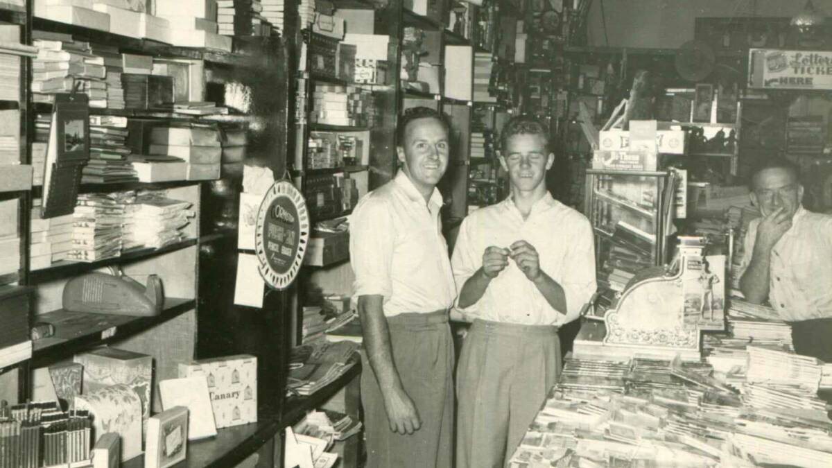 Brian Partridge and Don Crowe inside Partridge's Newsagency at 28 Fitzmaurice Street in 1950. Picture contributed