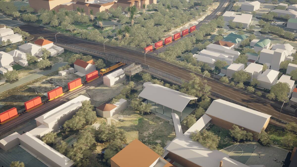 An artist's impression of the Edmondson Street pedestrian bridge facing south-west, showing ramps with the adjacent road bridge replacement. Picture contributed