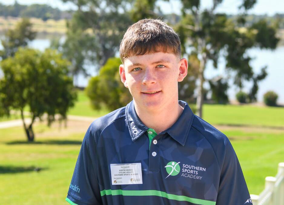 Southern Sports Academy cyclist Hunter Behnke is confident the cycling team can claim a three-peat of titles at the upcoming Academy Games in Wagga. Picture by Bernard Humphreys