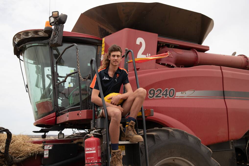 The 18-year-old potentially could trade wheat harvest for the AFL if he gets picked up in the upcoming draft. Picture by Madeline Begley
