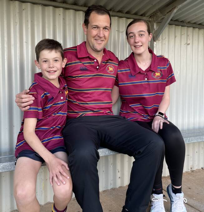 LIONS LEGEND: Bill Lucas is joined by his kids Hugh and Eva ahead of game 350 this Saturday against Narrandera. 