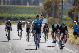 Titus Madeley edged out his Wagga Cycling Club teammates Luke Nixon and Hunter Behnke to claim the Dean Carter Memorial in Grififth. Picture from Andrew McLean Photography