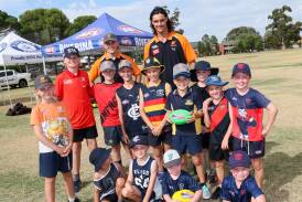 GWS players Harry Rowston and Nick Madden were in Wagga on Thursday for an AFL Riverina clinic. Picture by Les Smith