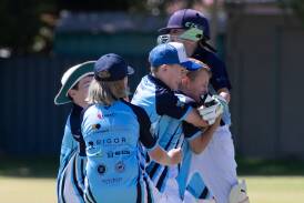 South Wagga players celebrate a wicket during their under 12's clash against St Michaels Red at Duke of Kent Oval. Picture by Madeline Begley 