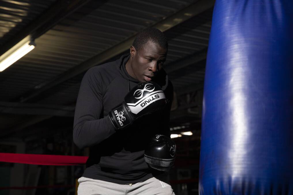 Simbwa has been working hard for the upcoming event, with the boxer training five days a week. Picture: Madeline Begley.