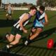 TRAC's Skipper Pigram and Wagga High's Cameron Morphett battle for control of the footy during their Carroll Cup round one clash. Picture by Tom Dennis