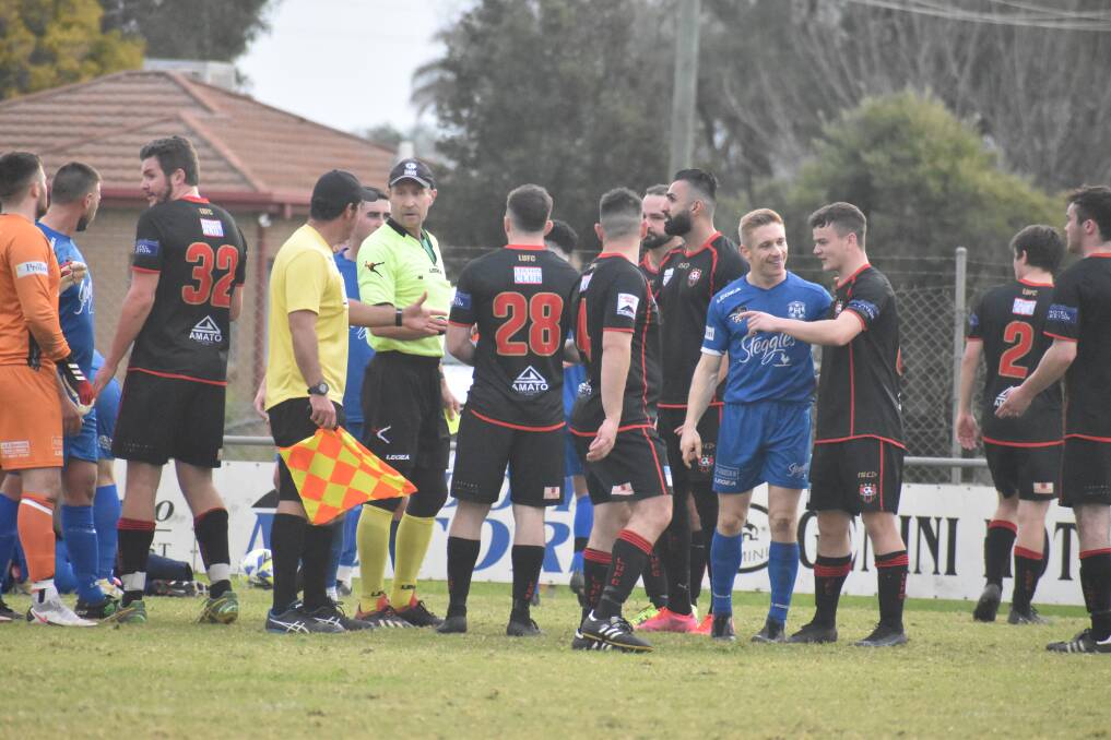 ABANDONED: The clash between the two top sides was abandoned during the first half, with Leeton calling for an investigation into the events that transpired on Sunday. Picture: Liam Warren