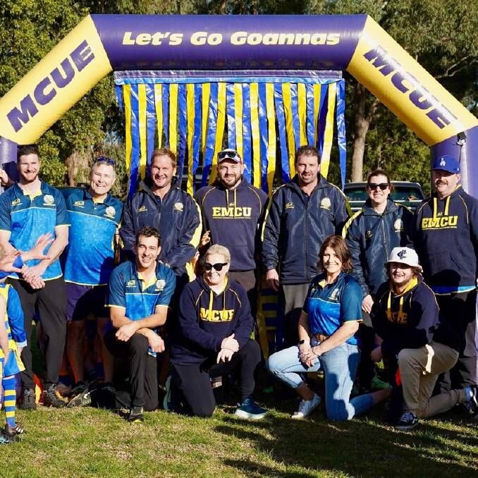 Garret Goring (centre back row) and the rest of the coaching team for the Eastlakes-MCU Auskick program. Picture by Jen Graham