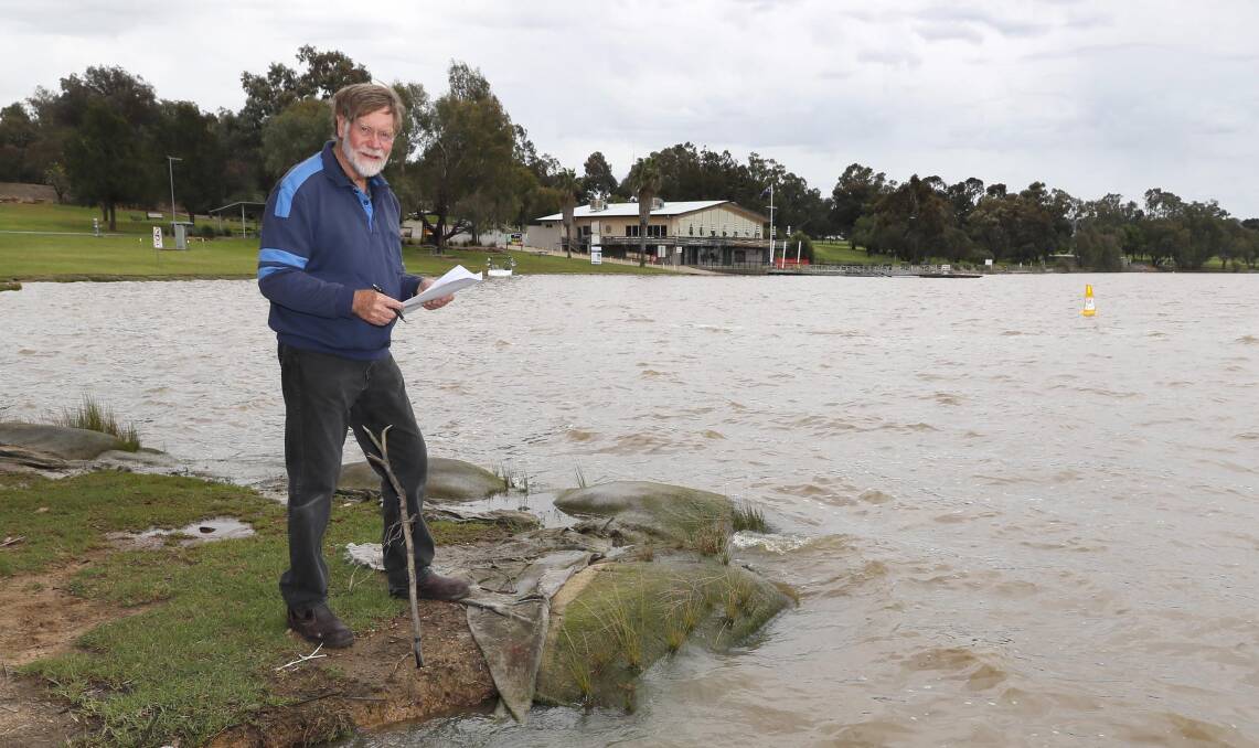 Wagga Sailing Club commodore Garry Williams at the currently full Lake Albert. Picture by Les Smith