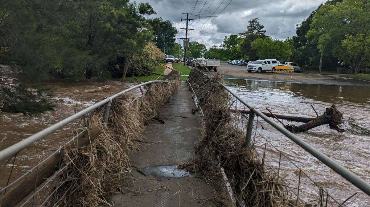 The Poole Street crossing in Cootamundra this morning after flash flooding yesterday. Picture by Marie Scott