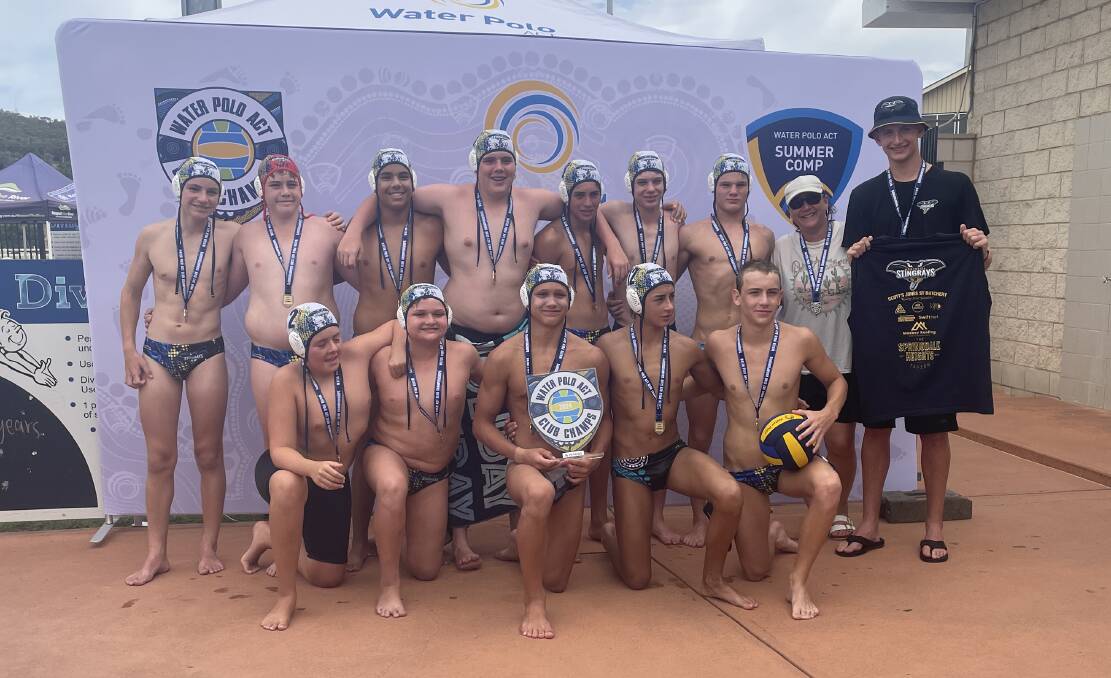 Northside Stingrays under 16 boys celebrate their gold medal win. 