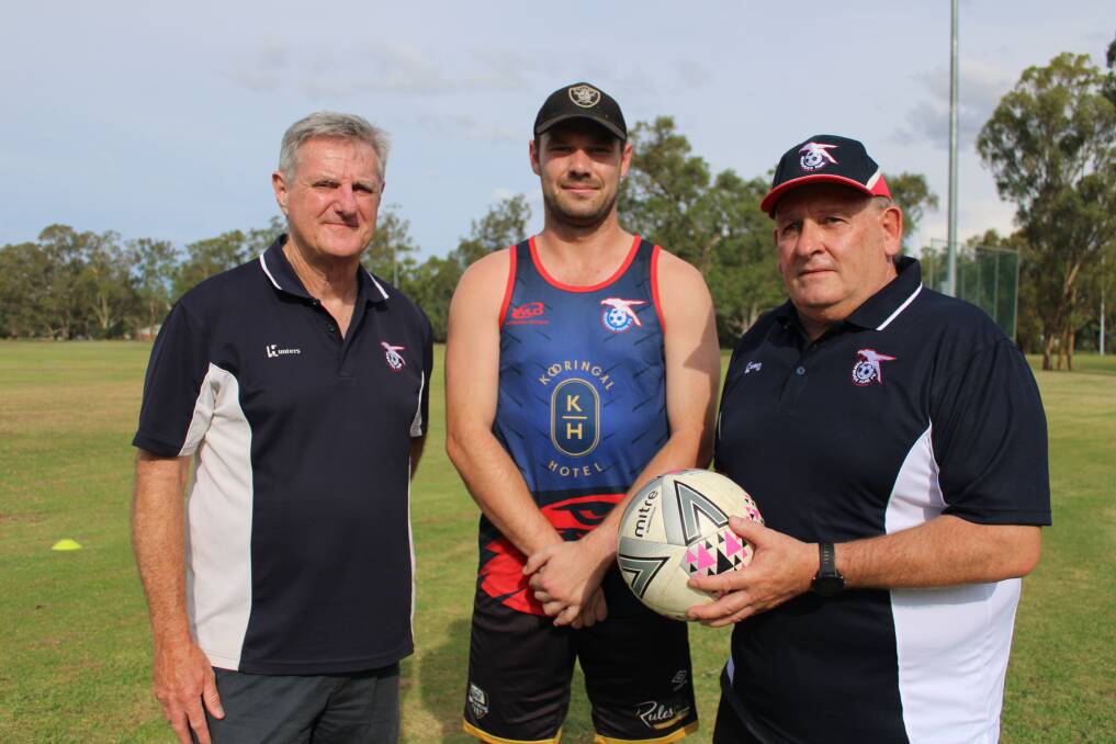 Henwood Park president Tony Dobbin and first grade coaches Jake Ploenges and Rod Buik. Picture by Jimmy Meiklejohn