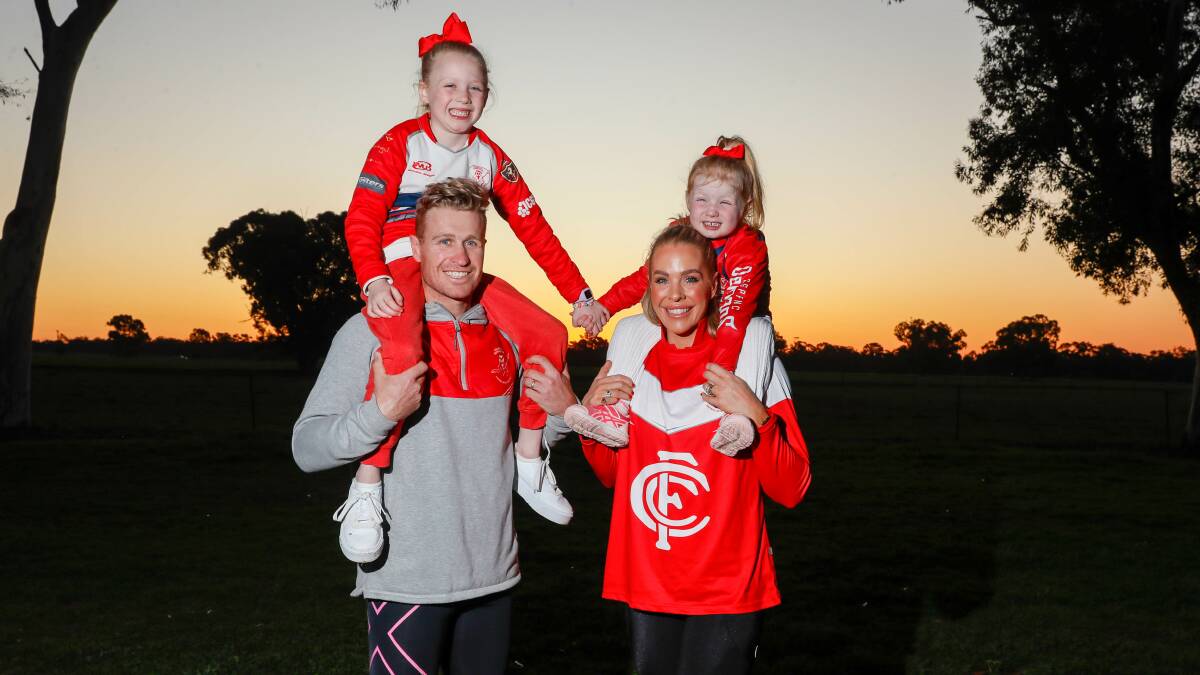 Collingullie-Glenfield Park power couple Olivia and Steven Jolliffe are preparing for the RFL finals starting on Saturday. Pictured with their children Ivy, 7 and Sage, 2. Picture by Les Smith