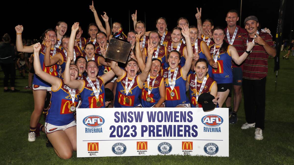 Ganmain-Grong Grong-Matong celebrate their 2023 Southern NSW Women's League premiership. Picture by Les Smith