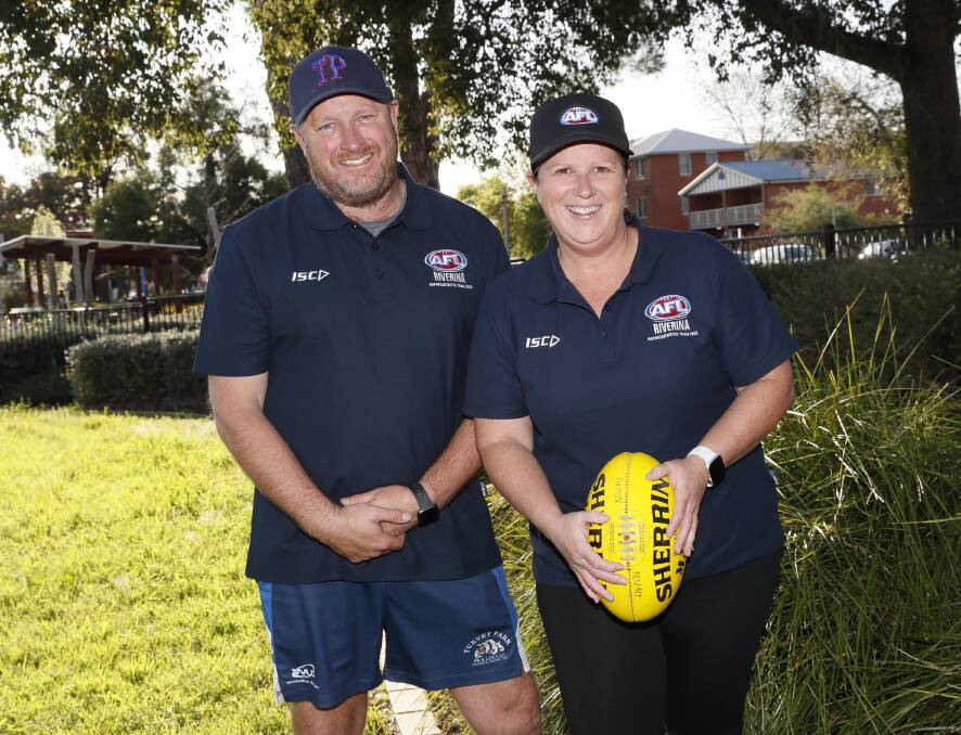 Riverina coach Brad Burkinshaw and team manager Dee Anderson are excited to be taking the under 16s team to Albury for the Super 24 Series. Picture by Les Smith