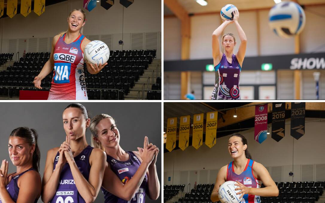 Riverina netball talents Jess Conlan, Ava Moller, Ali Miller (centre) and Grace Whyte. Pictures by: NSW Swifts, Queensland Firebirds, supplied