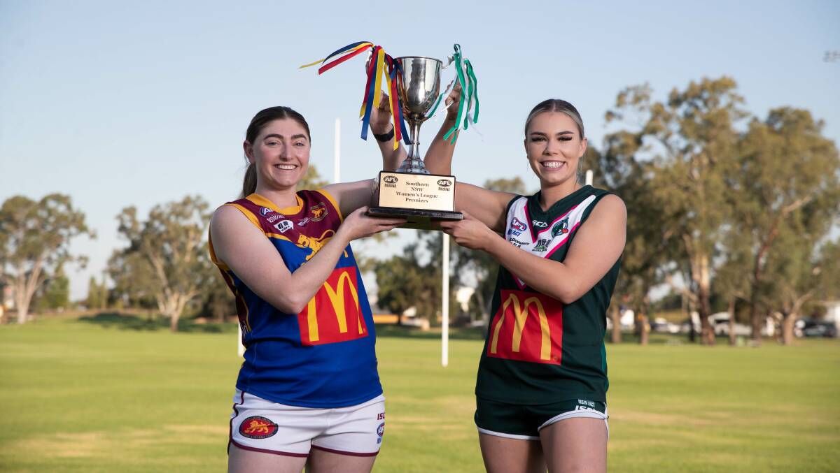 Ganmain-Grong Grong-Matong captain Alice Anderson
and Coolamon captain Carlie McGrath ahead of
Thursday night's Southern NSW Women's League
grand final. Picture by Madeline Begley