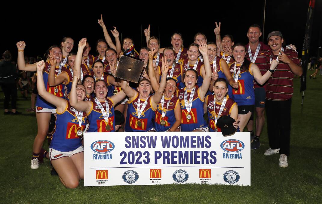 Ganmain-Grong Grong-Matong celebrate their 2023 Southern NSW Women's League premiership. Picture by Les Smith