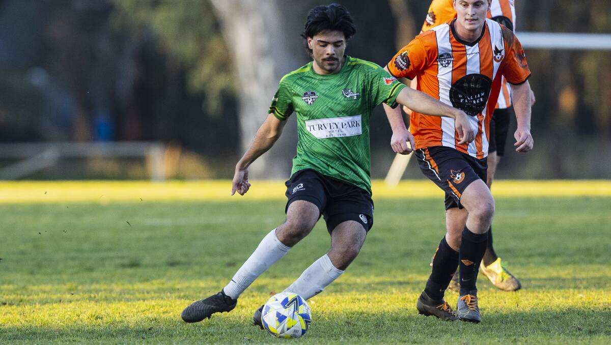 Nicholas Pillai scored his first goal of the year for South Wagga to win their game over Tumt. Picture by Ash Smith
