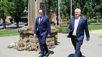 Matt Keogh and Michael McCormack at Victory Memorial Gardens to announce the new veterans funding package. Picture by Les Smith