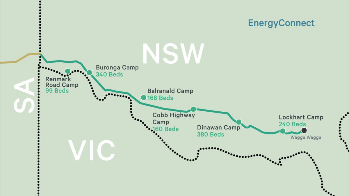 A map of six camps being provided along the EnergyConnect project route. Picture supplied