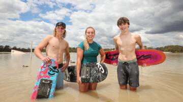 Wagga's Callan Ashcroft, 20, and Lara Butlin, 18, and Lochie Butlin, 17, showed impressive skill at the Malibu Series at Gateway Lakes over the weekend. Picture by James Wiltshire
