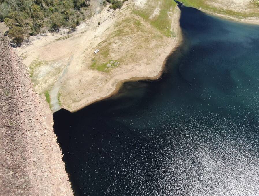 Water NSW said a black organic matter was found on Blowering Dam on Thursday afternoon. Picture supplied 
