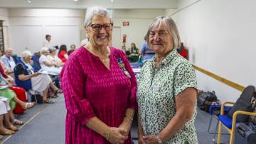 Janet Beverly of the Henty CWA Branch poses with Carol Grylls of Wagga branch. Photos by Ash Smith. 